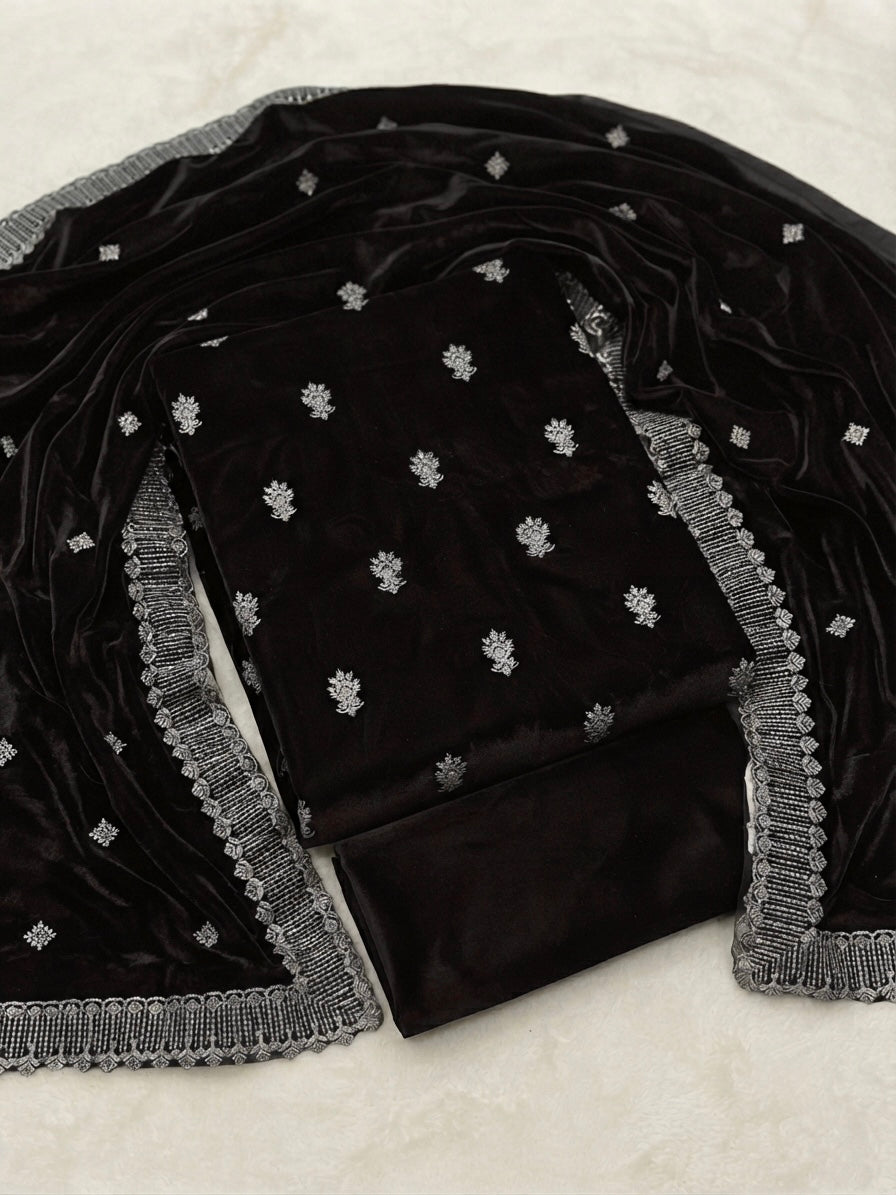 Premium Micro velvet Embroidered 3 piece unstiched suit
