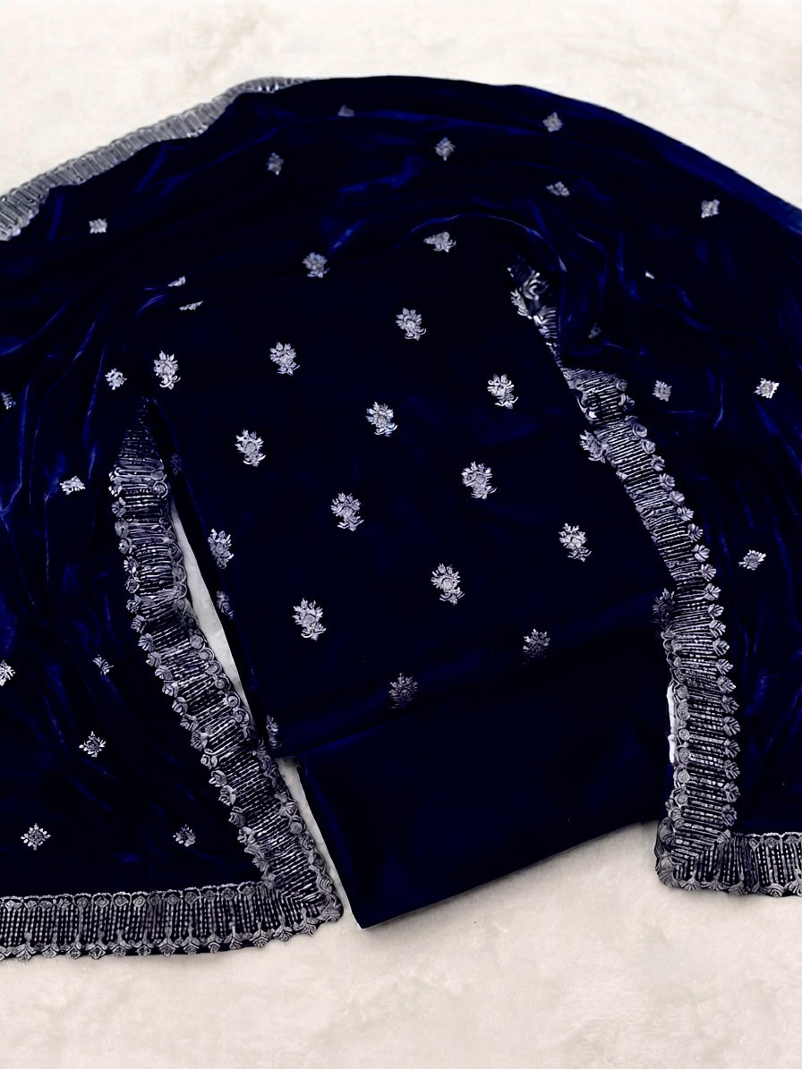 Premium Micro velvet Embroidered 3 piece unstiched suit