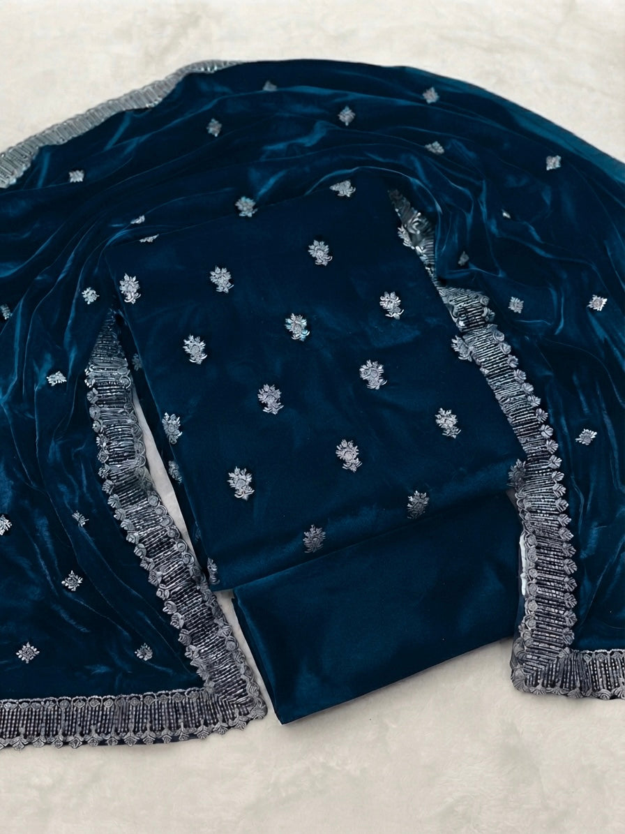 Premium Micro velvet Embroidered 3 piece unstiched suit