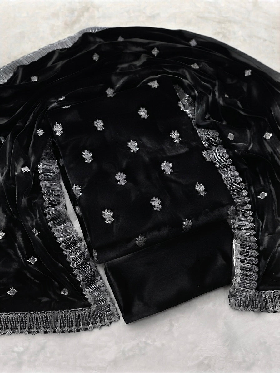 Premium Micro velvet Embroidered 3 piece unstiched suit