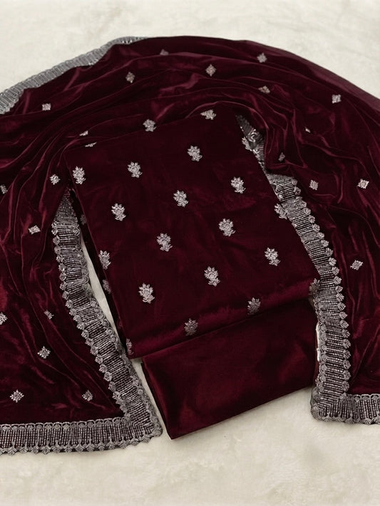 Premium Micro velvet Embroidered 3 piece unstiched suit