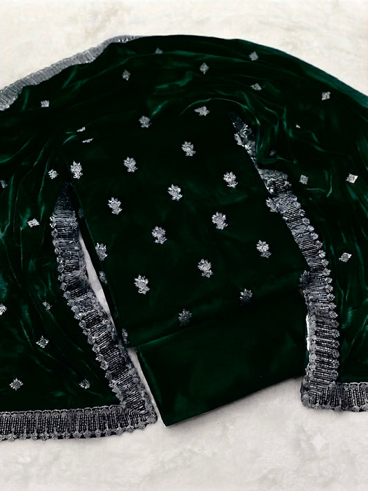Premium Micro velvet Embroidered 3 piece unstiched suit