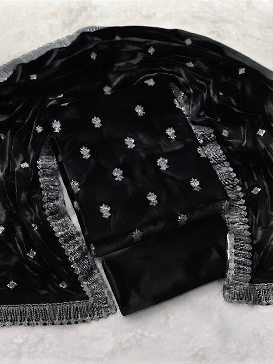 Premium Micro velvet Embroidered 3 piece unstiched suit