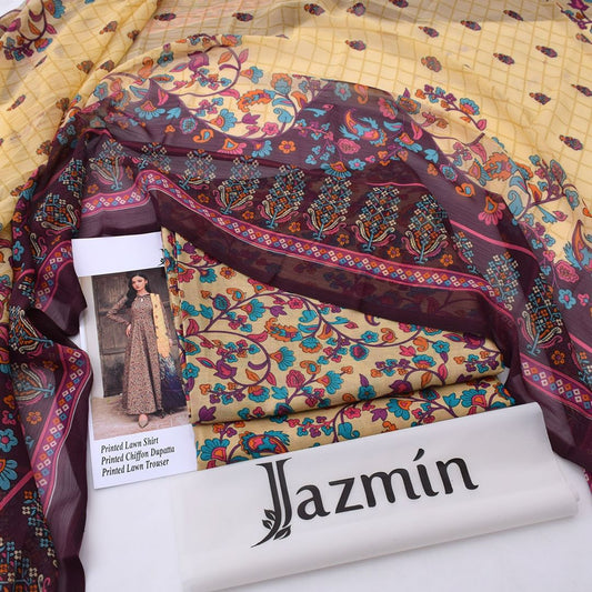 Printed Shiffon Dupatta 3 Pcs D-34