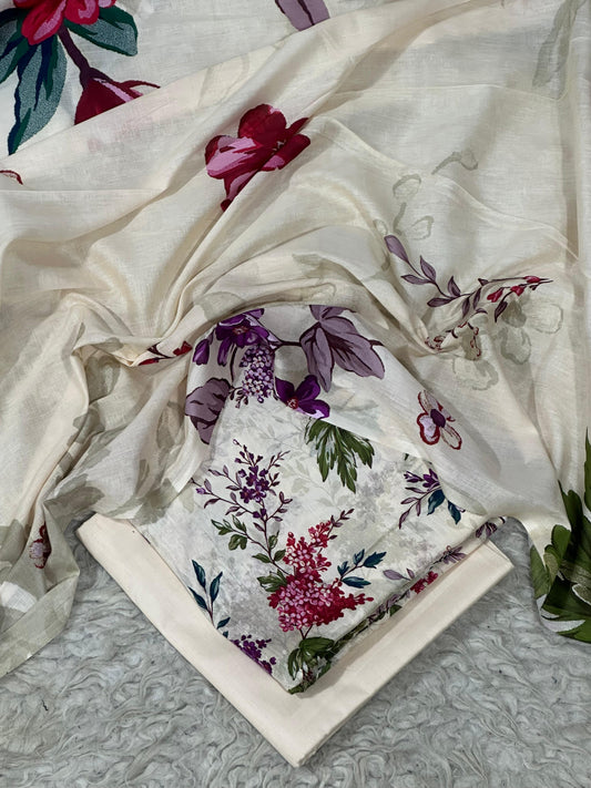 printed lawn 3pc with voil dupatta D-10