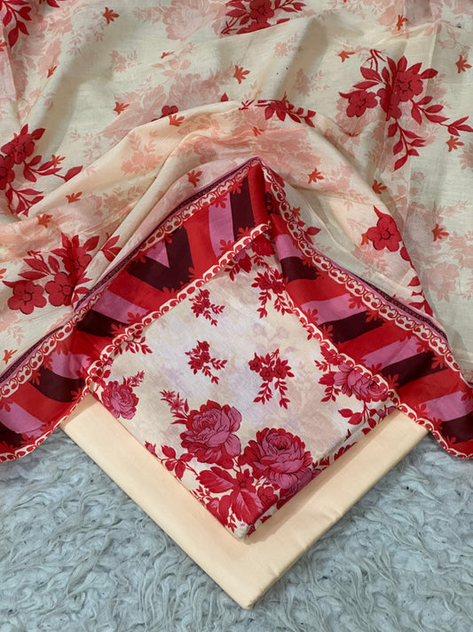 printed lawn 3pc with voil dupatta D-8