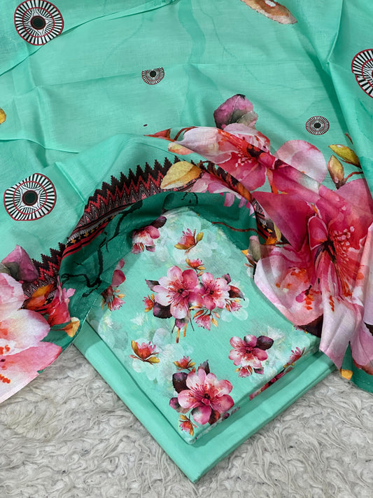printed lawn 3pc with voil dupatta D-7
