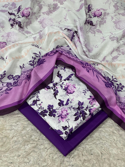 printed lawn 3pc with voil dupatta D-6