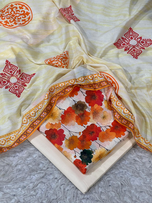 printed lawn 3pc with voil dupatta D-5