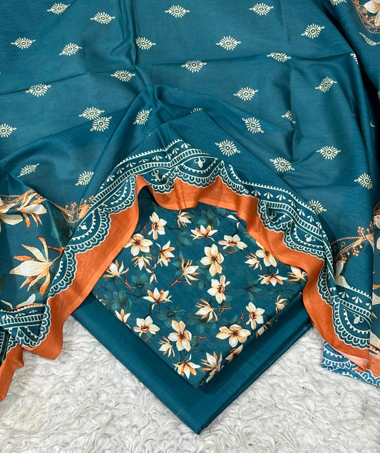 printed lawn 3pc with voil dupatta D-3