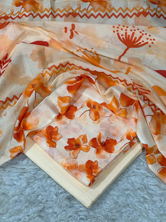 printed lawn 3pc with voil dupatta D-1