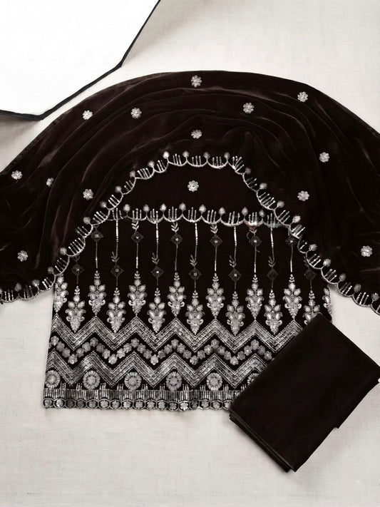 Premium Micro velvet Embroidered 3 piece unstiched suit [D-3)