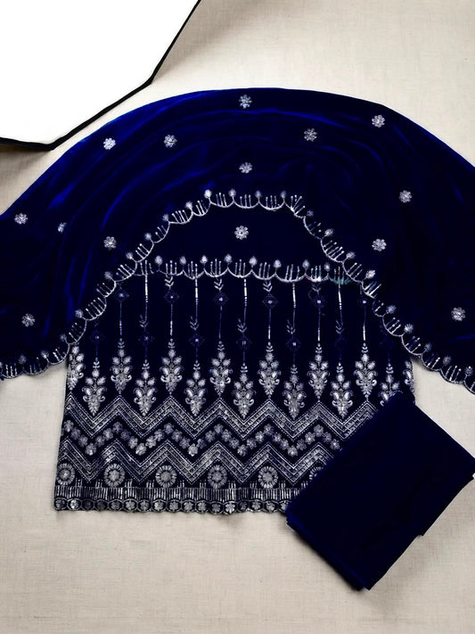 Premium Micro velvet Embroidered 3 piece unstiched suit [D-3)