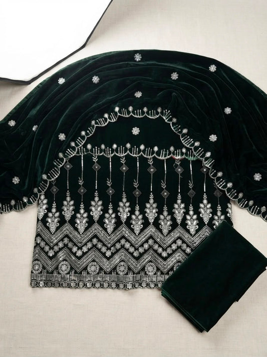 Premium Micro velvet Embroidered 3 piece unstiched suit [D-3)